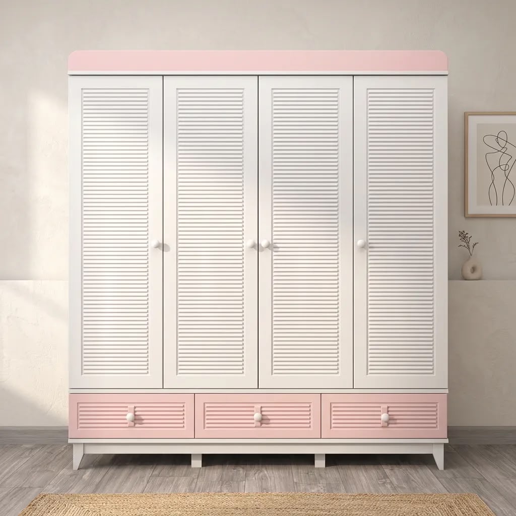 Panjur Pembe 4 Kapılı Dolap
